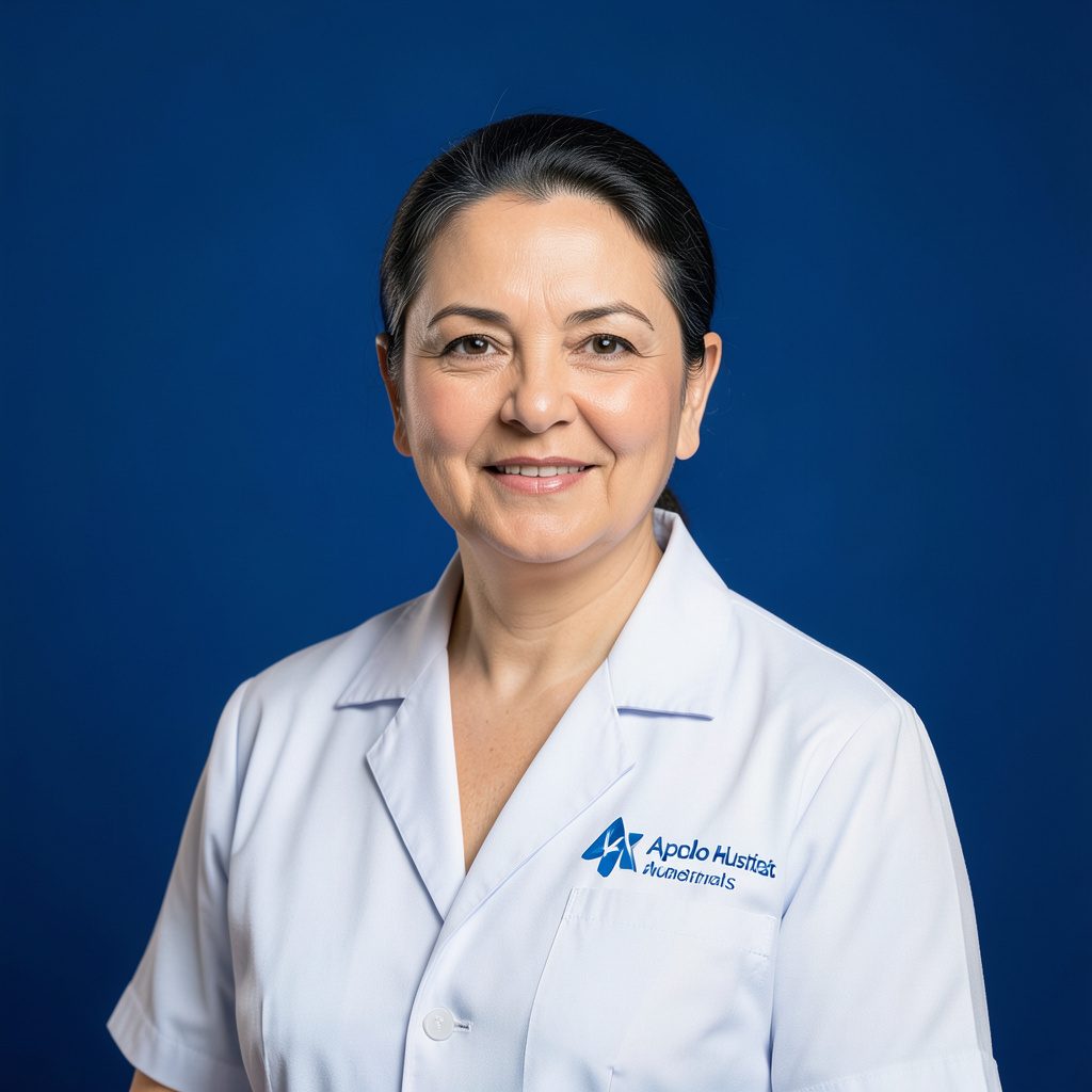 Clean clinical emblem in deep navy blue and white on a plain studio backdrop, evoking a hospital and medical journal identity