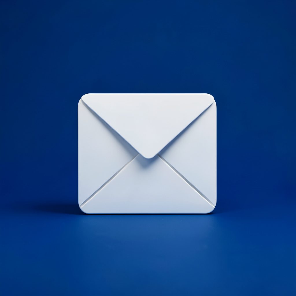 Email envelope icon in a simple circular badge, navy and white, flat minimal style